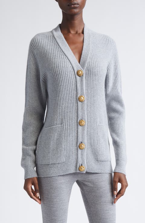 Button Detail Rib Cashmere & Virgin Wool Cardigan