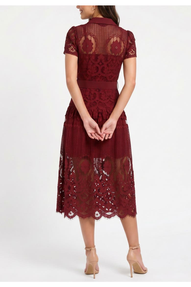 Jolene Collared Lace Midi Dress, Alternate, color, Dark Red