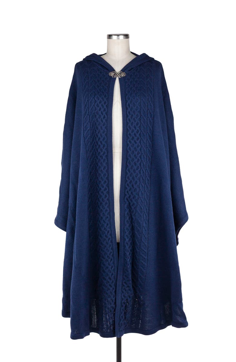 Patricia Nash Cable Knit Hooded Cape, Alternate, color, Navy