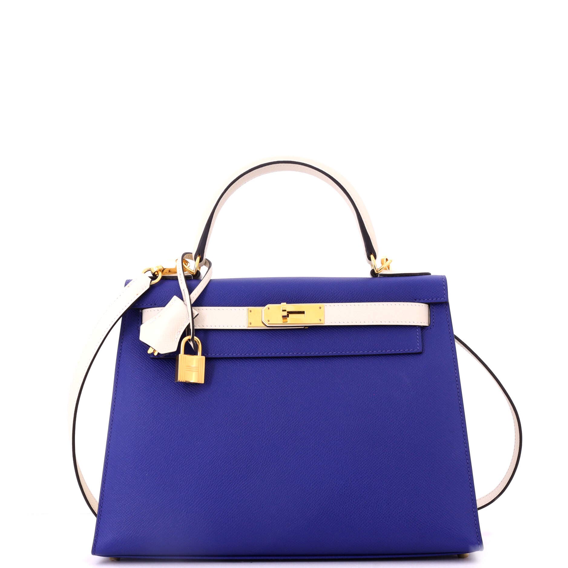 Pre-Owned Hermes Kelly Handbag Bicolor Epsom with Gold Hardware 28, Main, color, Bicolor - Bleu Electrique/Nata