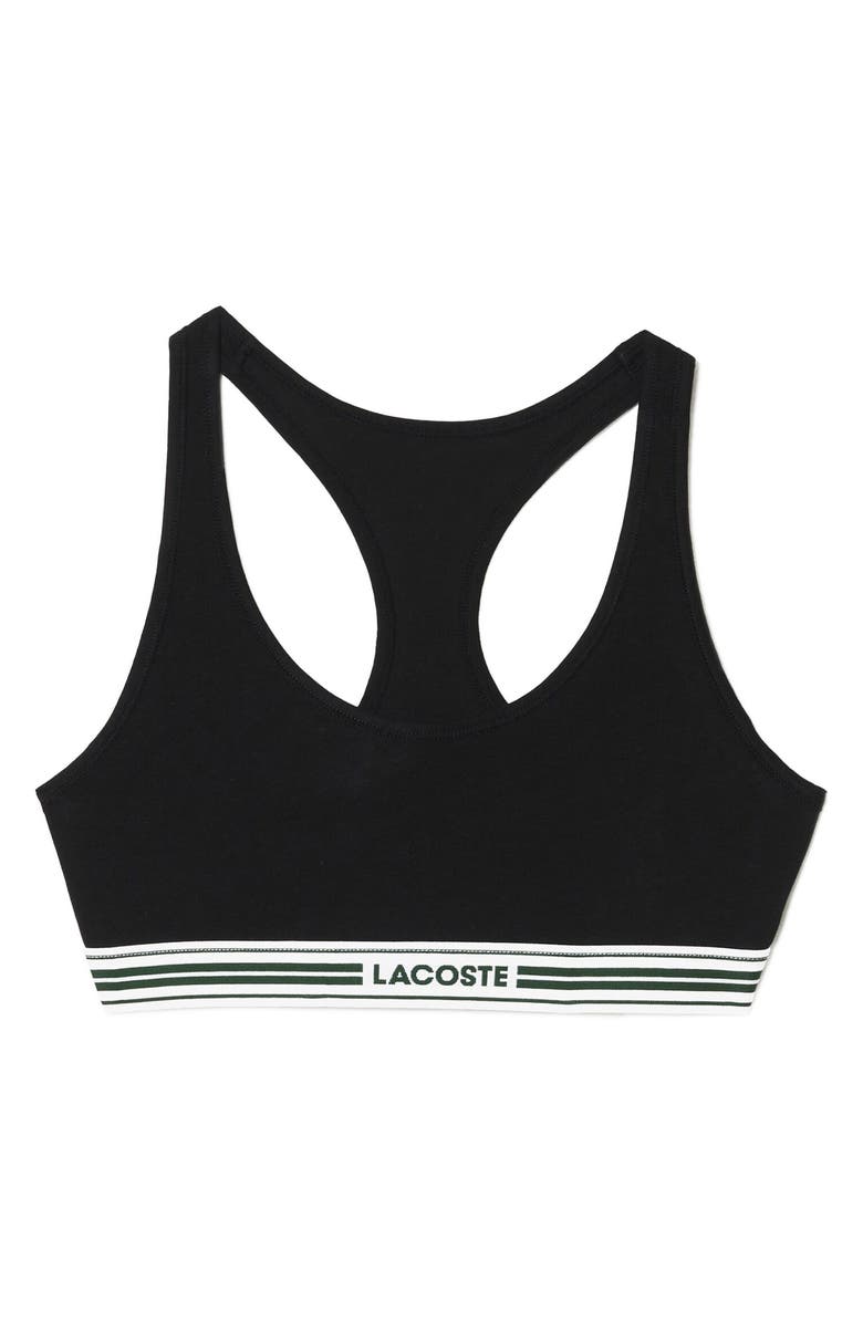 Lacoste Racerback Padded Stretch Cotton Bralette, Alternate, color, Black