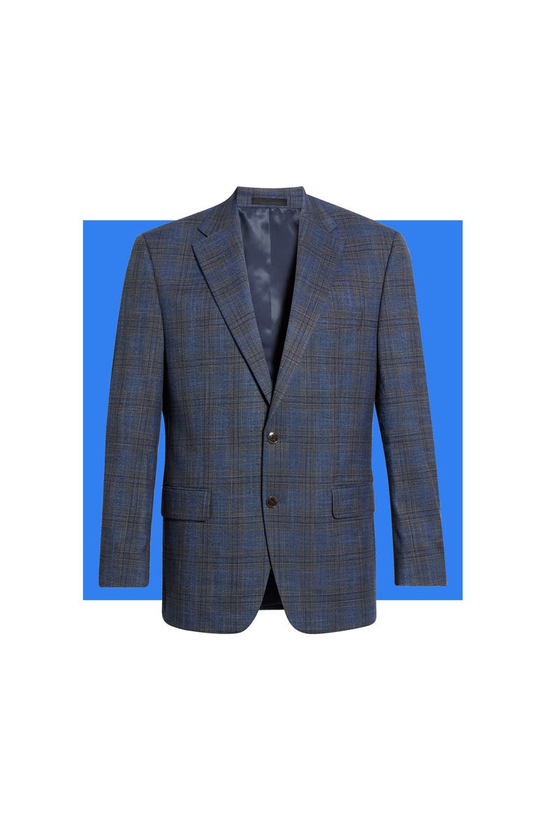 Check Wool Sport Coat, Main, color, LIGHT BLUE/ BROWN