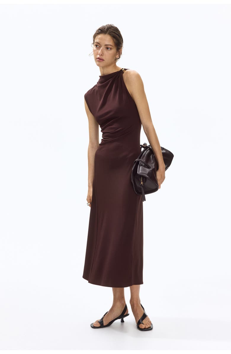 H&M Draped-detail Jersey Dress, Alternate, color, Dark Brown