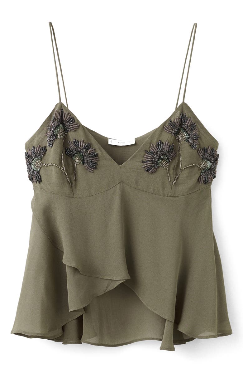 MANGO Bead Embellished High-Low Tulip Hem Top, Alternate, color, Green