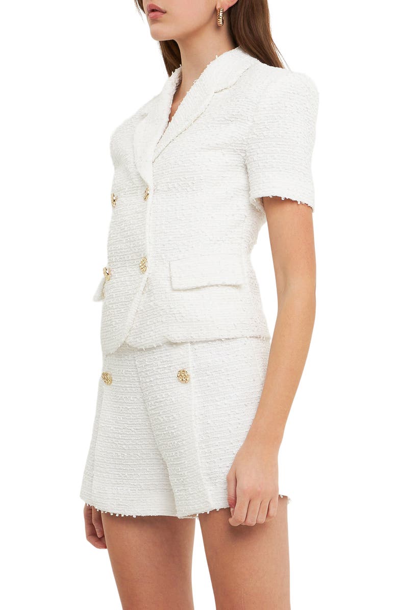 Endless Rose Double Breasted Short Sleeve Tweed Blazer, Alternate, color, White