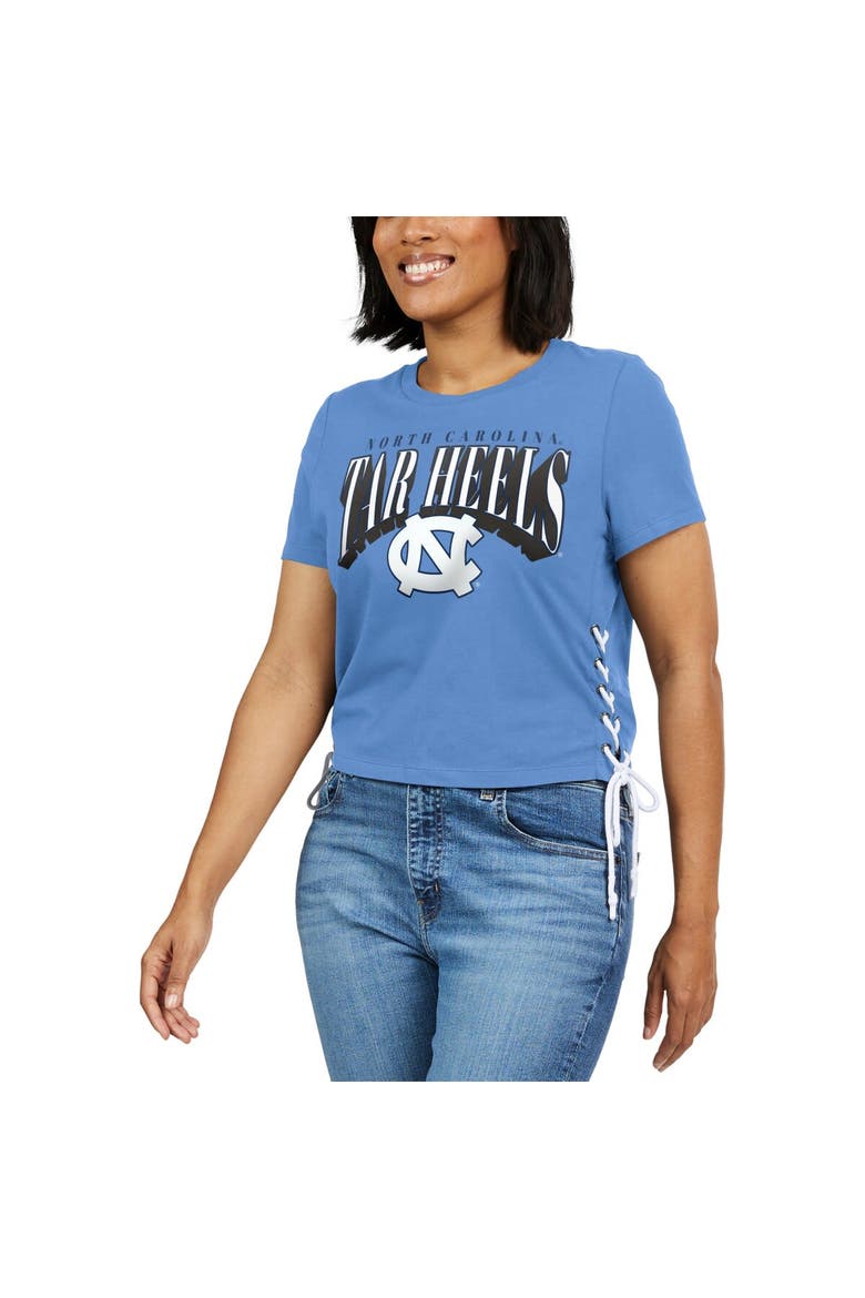 Women's WEAR by Erin Andrews Carolina Blue North Carolina Tar Heels Side Lace-Up Modest Crop T-Shirt, Alternate, color, Light Blue