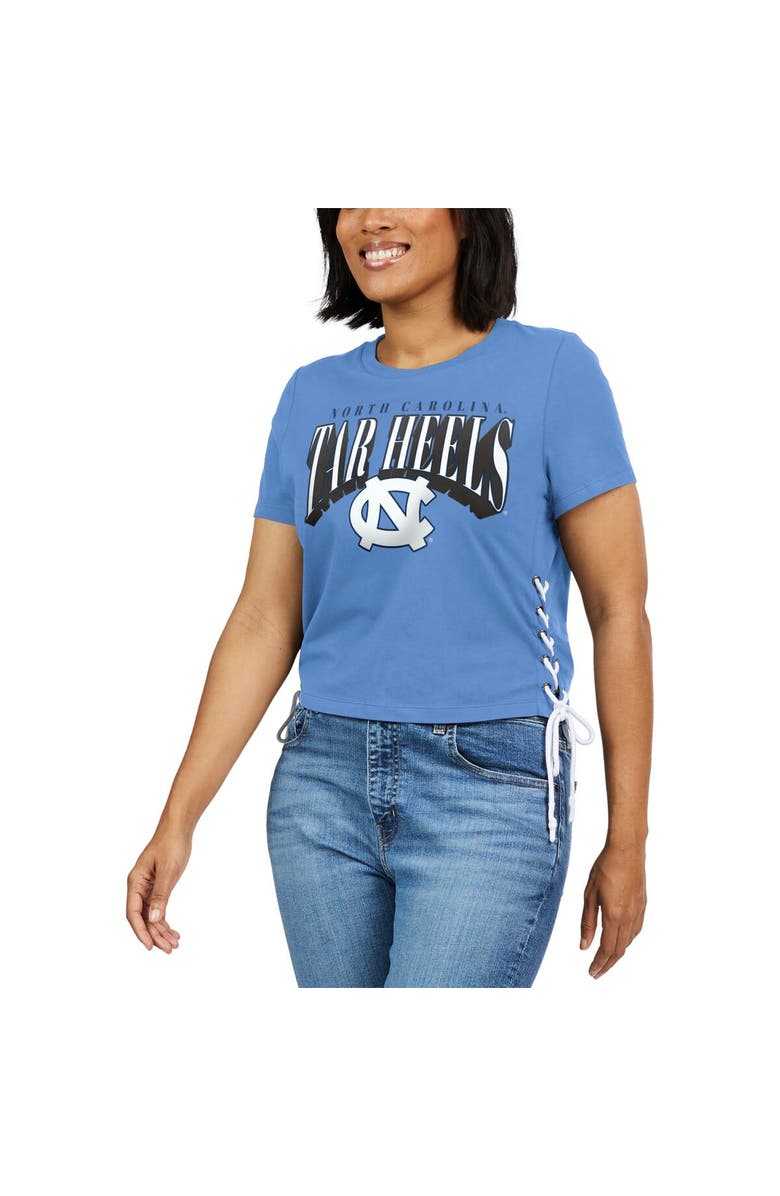WEAR by Erin Andrews Women's WEAR by Erin Andrews Carolina Blue North Carolina Tar Heels Side Lace-Up Modest Crop T-Shirt, Alternate, color, Light Blue