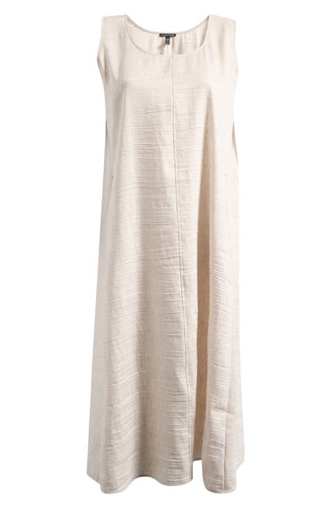 Scoop Neck Linen Blend Shift Dress (Plus)