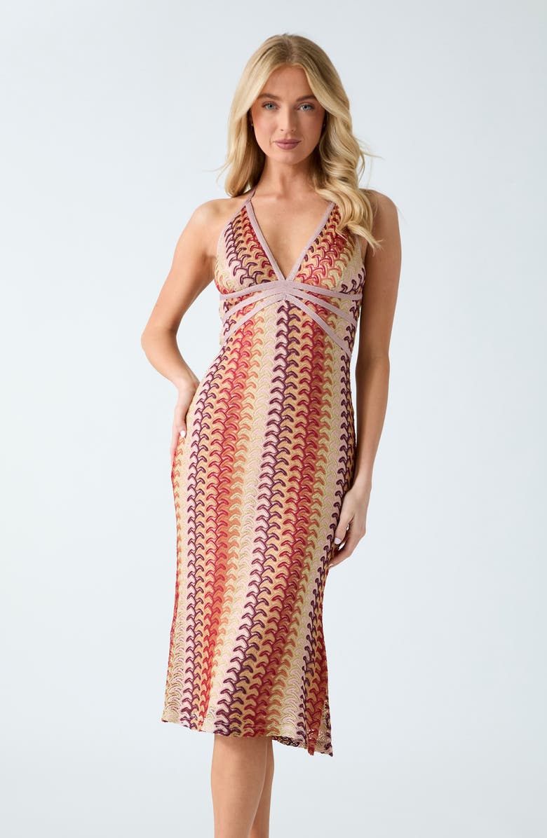 GUESS Fearne Metallic Halter Midi Dress, Alternate, color, Dream Pink Multi