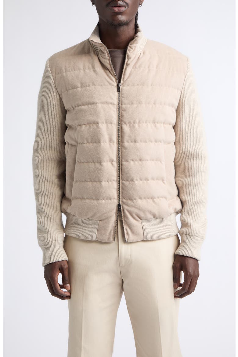 Quilted Down & Feather Fill Bomber Jacket, Main, color, 1985 CHAMPAGNE