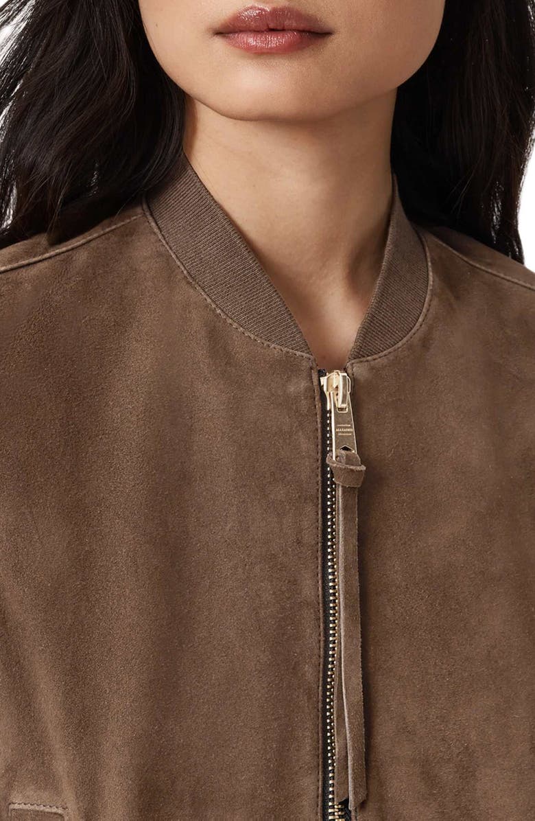 AllSaints Orten Suede Bomber Jacket, Alternate, color, Mocha Brown