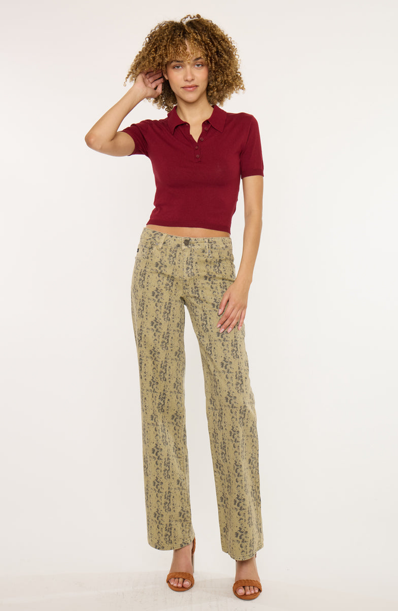 KanCan Renae Mid Rise Slim Wide Leg Jeans, Alternate, color, Olive Snakeskin