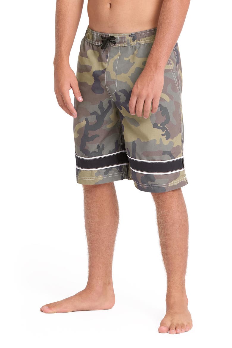 Throw On 2.0 Camouflage Swim Trunks, Alternate, color, OLIVE CAMOUFLAGE