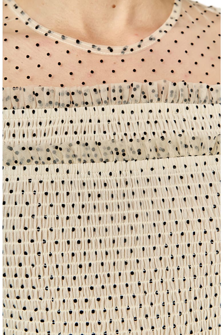 Dot Puff Sleeve Peplum Top, Alternate, color, WHITE/ BLACK
