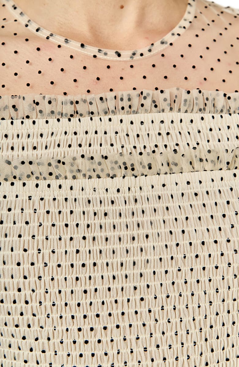 English Factory Dot Puff Sleeve Peplum Top, Alternate, color, White/ Black