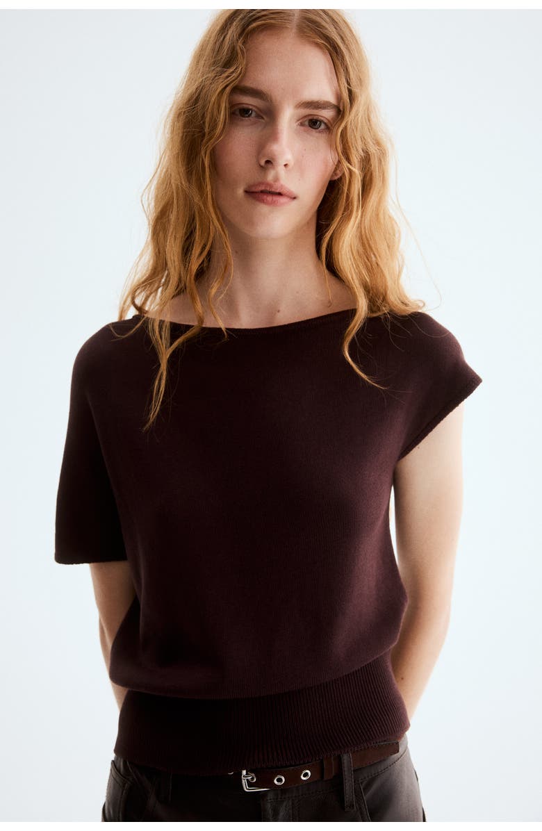 H&M Fine-knit One-shoulder Top, Alternate, color, Dark Brown
