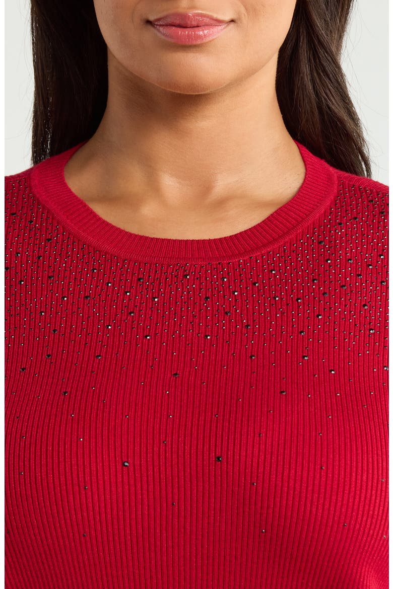 Waterfall Crystal Ribbed Crewneck Sweater, Alternate, color, VERMILLION
