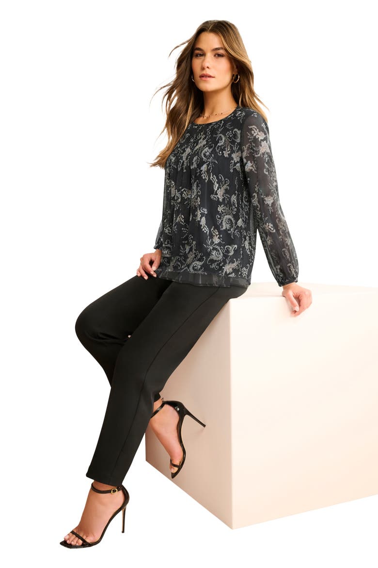 Swing Chiffon Pleated Blouse, Main, color, BLACK NEUTRAL PAISLEY