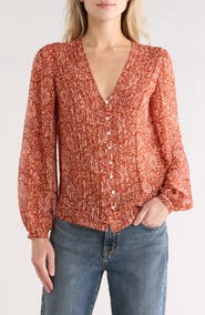 Veronica Beard Calvin Long Sleeve Silk Button-Up Top
