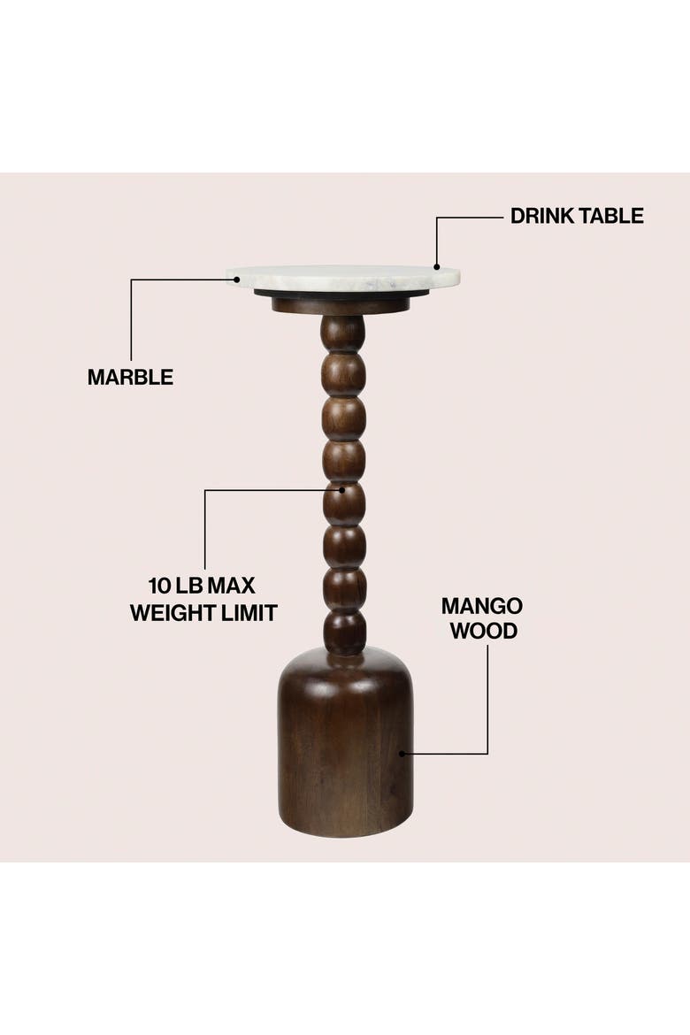 Turner Transitional Tall Round Drink Table, Pedestal Accent Side Table with Bobbin Spool Leg for Living Room, Alternate, color, Dark Brown/Beige/Gray