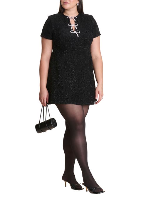 Crystal Bow Tweed Mini Dress (Plus Available)