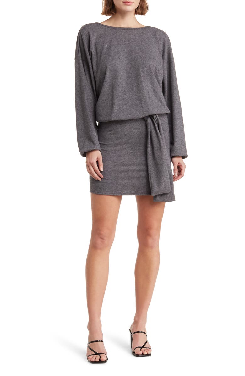 GO COUTURE Long Sleeve Knit Minidress, Main, color, Charcoal