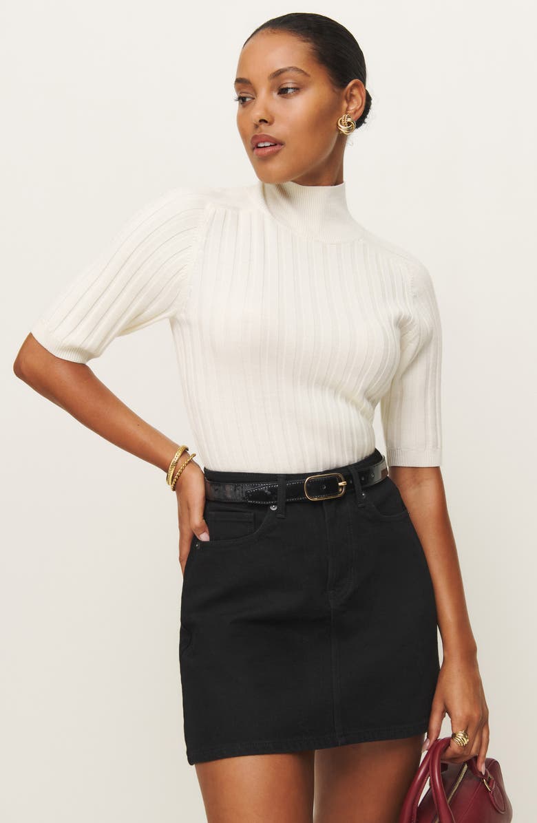 Reformation Lydia High Waist Denim Miniskirt, Alternate, color, Black