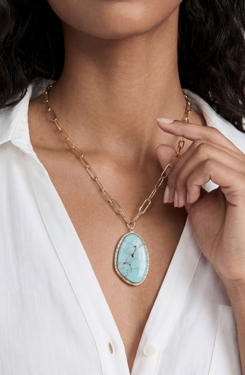 Ettika Oval Stone Pendant Necklace, Alternate, color, Turquoise