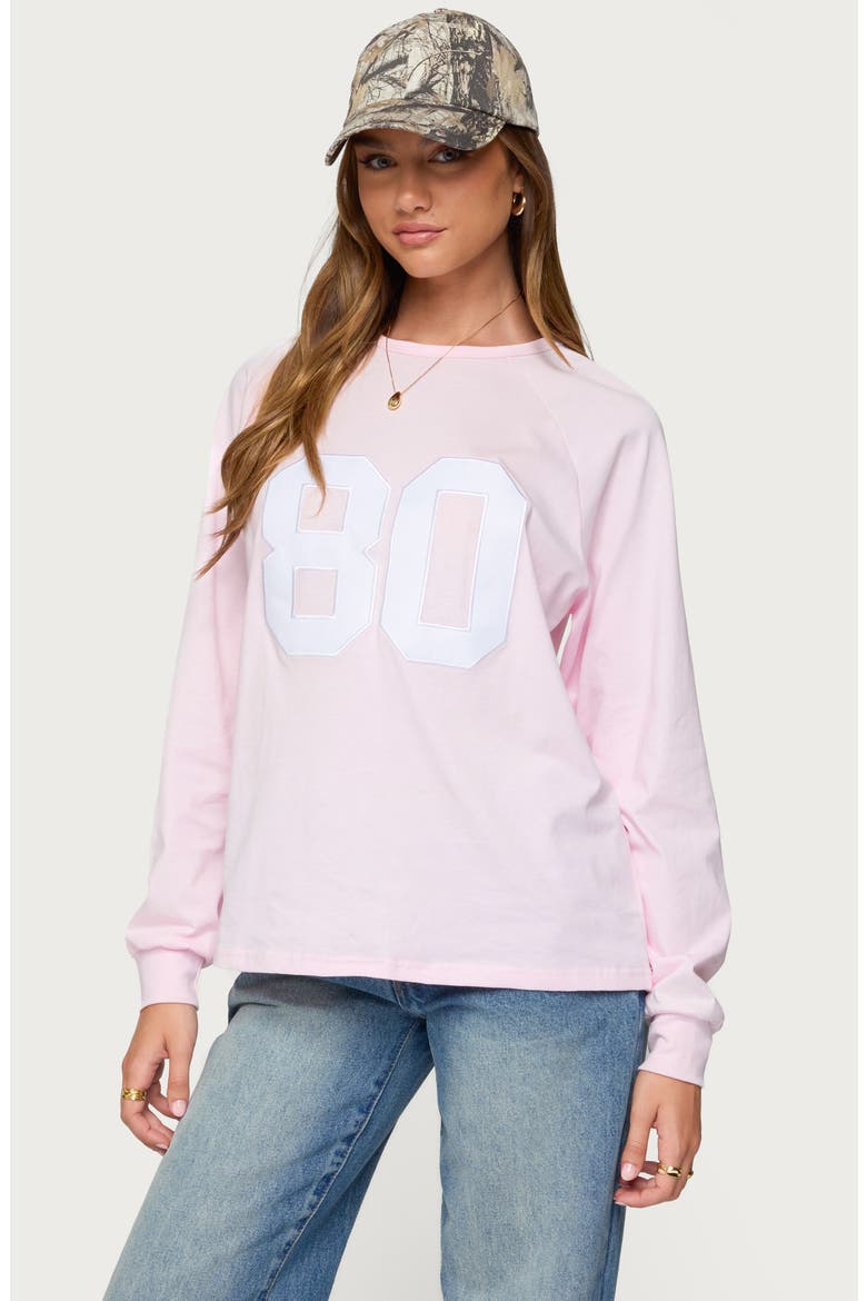 '80s Appliqué Oversize Long Sleeve Cotton T-Shirt, Alternate, color, LIGHT-PINK