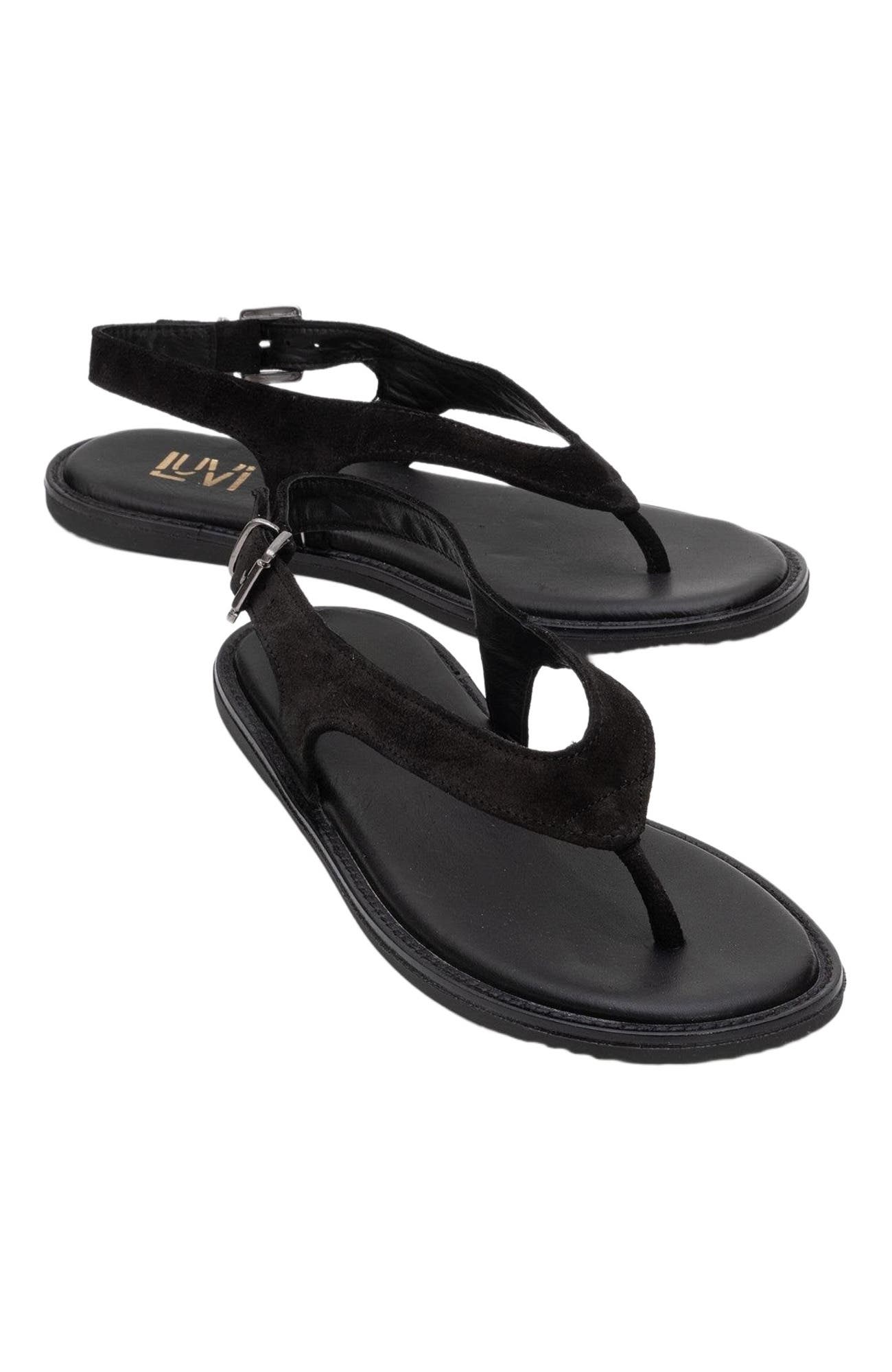 Forever & Always Shoes Belinda Leather Thong Sandals, Alternate, color, Black Suede Leather