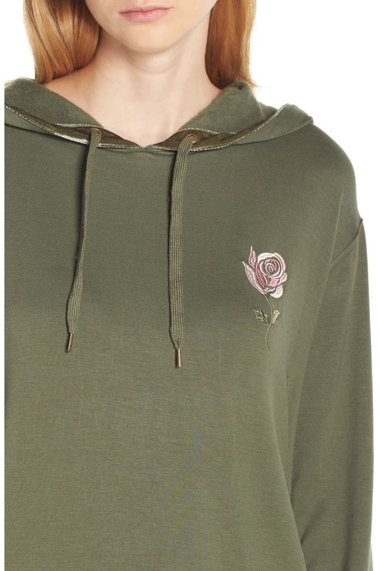 Gathered Back Hoodie Pajama Top, Alternate, color, FOREST GREEN