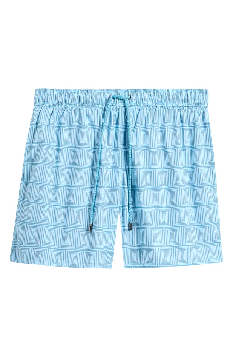 Bugatchi Cruz Print Swim Trunks, Main, color, Teal