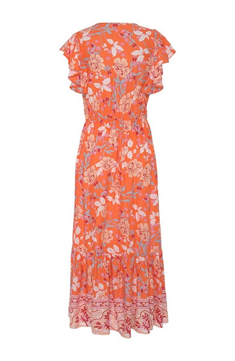 LASCANA Women's Floral V-Neck Maxi Dress, Alternate, color, Orange Multi