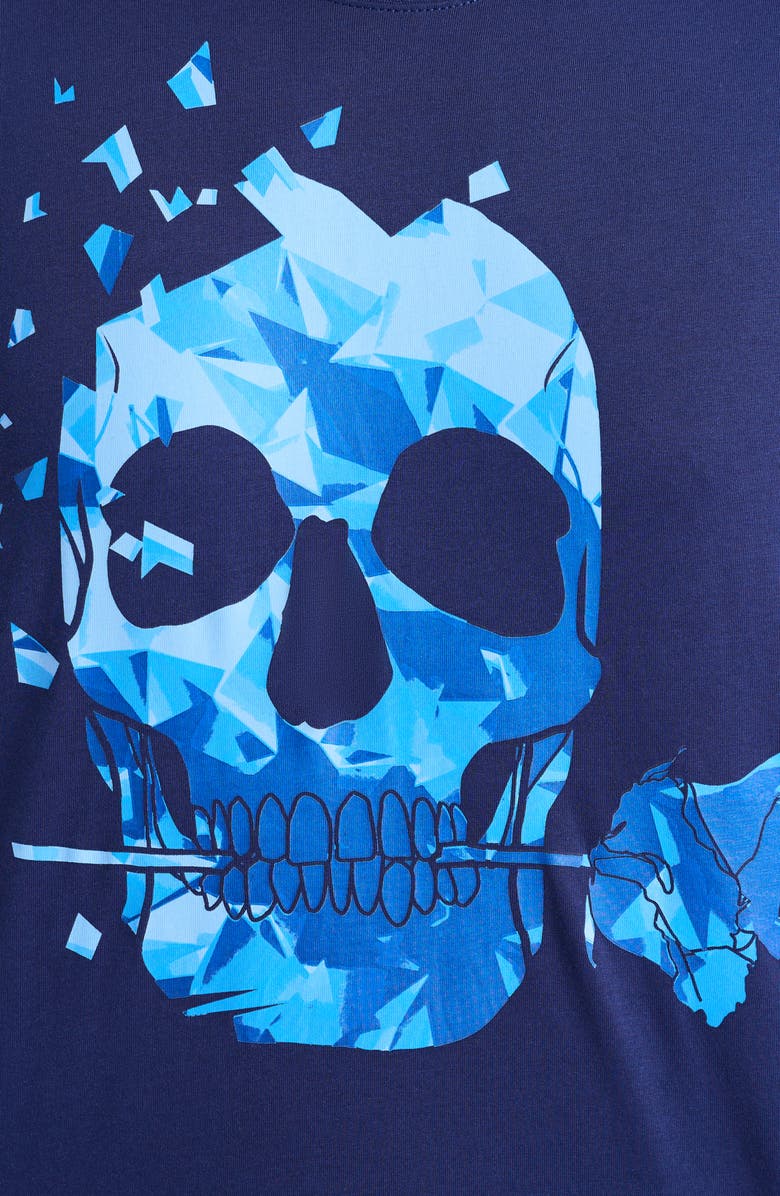 Robert Graham Rose Skull Graphic T-Shirt, Alternate, color, Navy