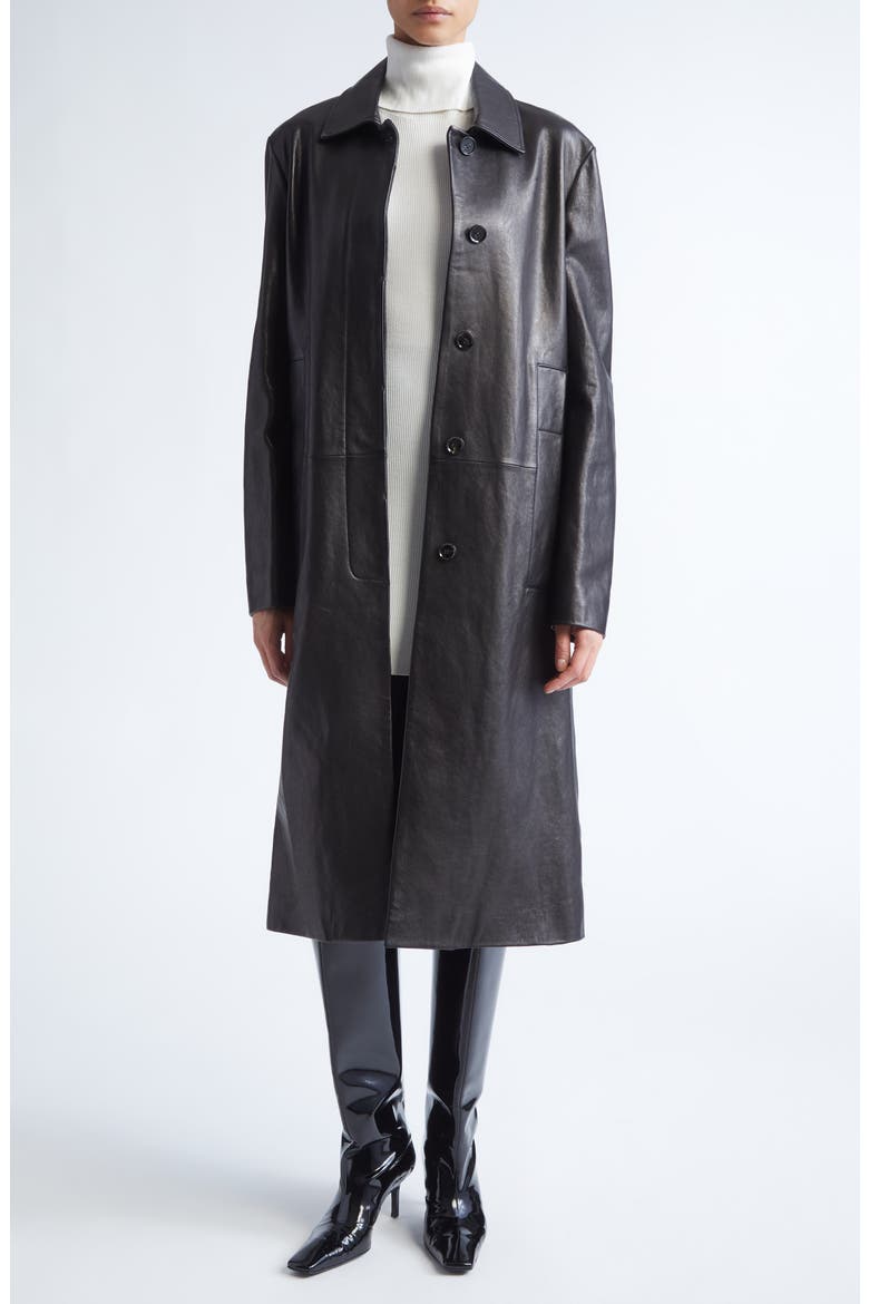 Nissi Leather Coat, Main, color, BLACK