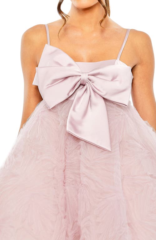 Mac Duggal Bow Front Tulle Mini Dress In Rose