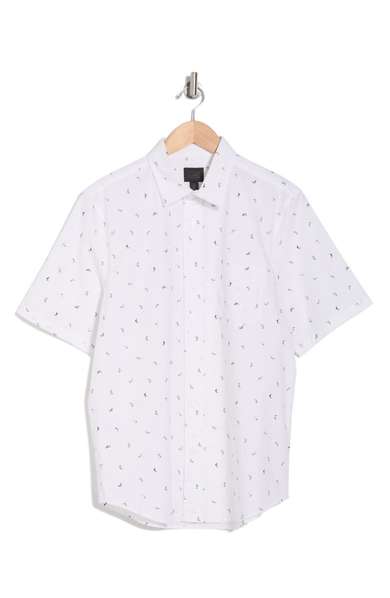 14th & Union Sailboat Print Short Sleeve Cotton Stretch Poplin Button-Up Shirt, Alternate, color, White Simple Sailboats