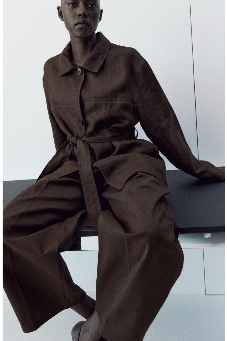 Belted Linen Jacket, Alternate, color, CHOCOLATE