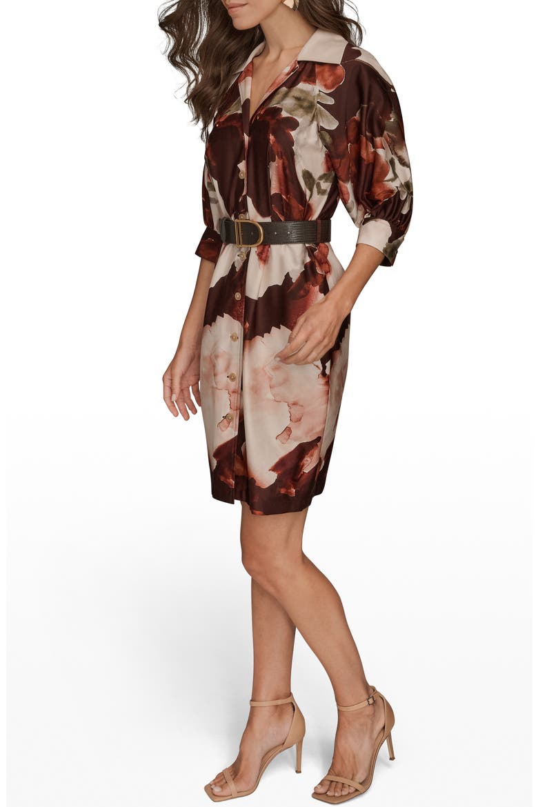 Floral Print Belted Shirtdress, Alternate, color, OXBLOOD MULTI