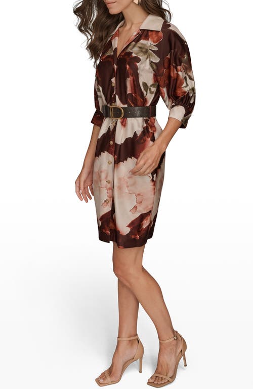 Donna Karan Floral Print Belted Shirtdress In Multi