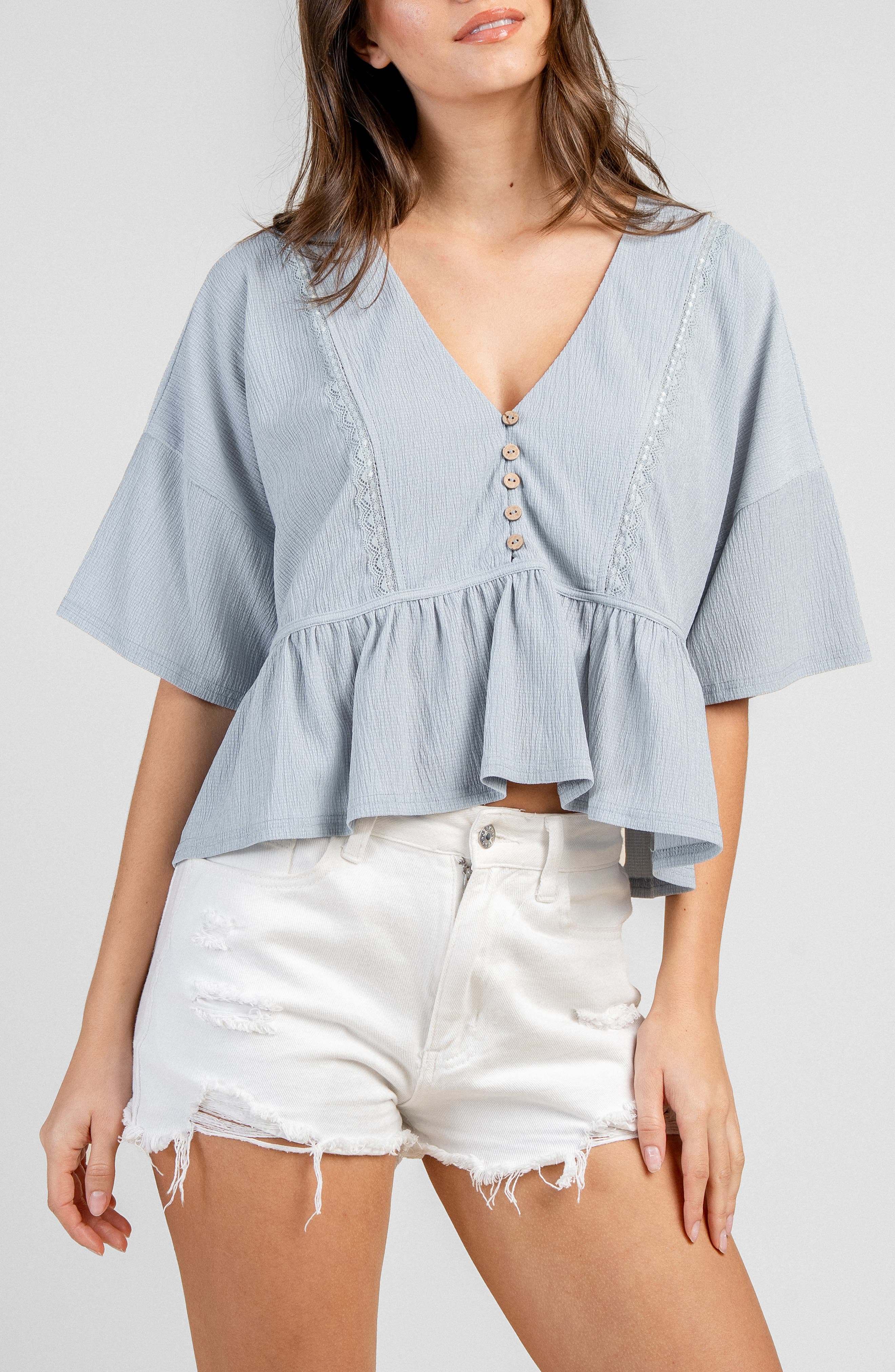 V-Neck Textured Crop Top