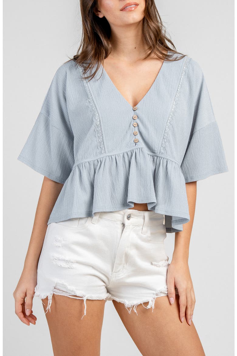 V-Neck Textured Crop Top, Main, color, BLUE