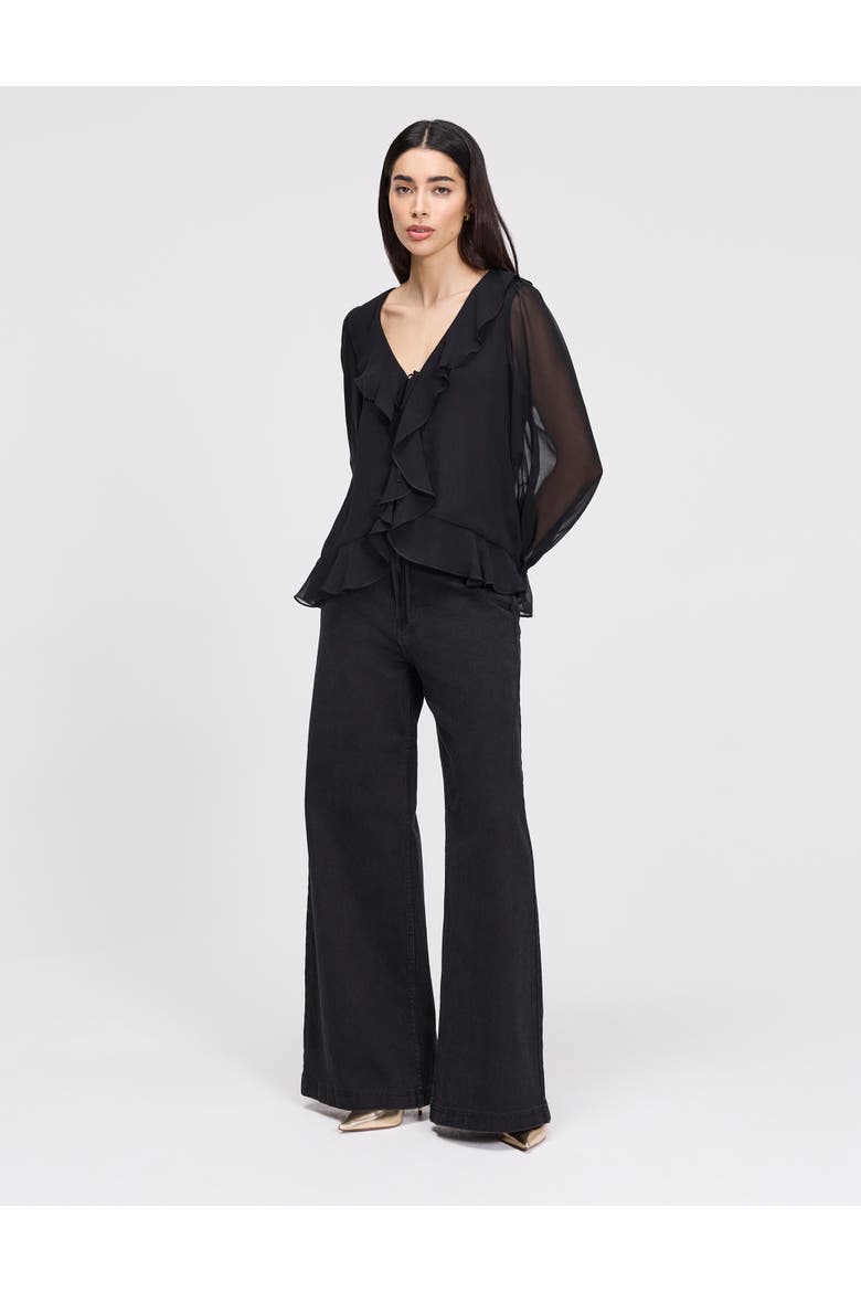 Jannelle Sheer Ruffle Detail Blouse, Alternate, color, Black
