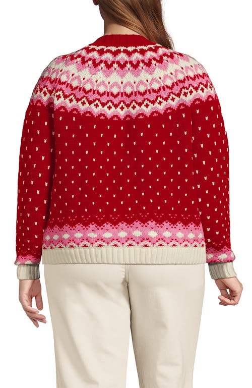 Lands' End Lofty Birdseye Fair Isle Cardigan Sweater In Red
