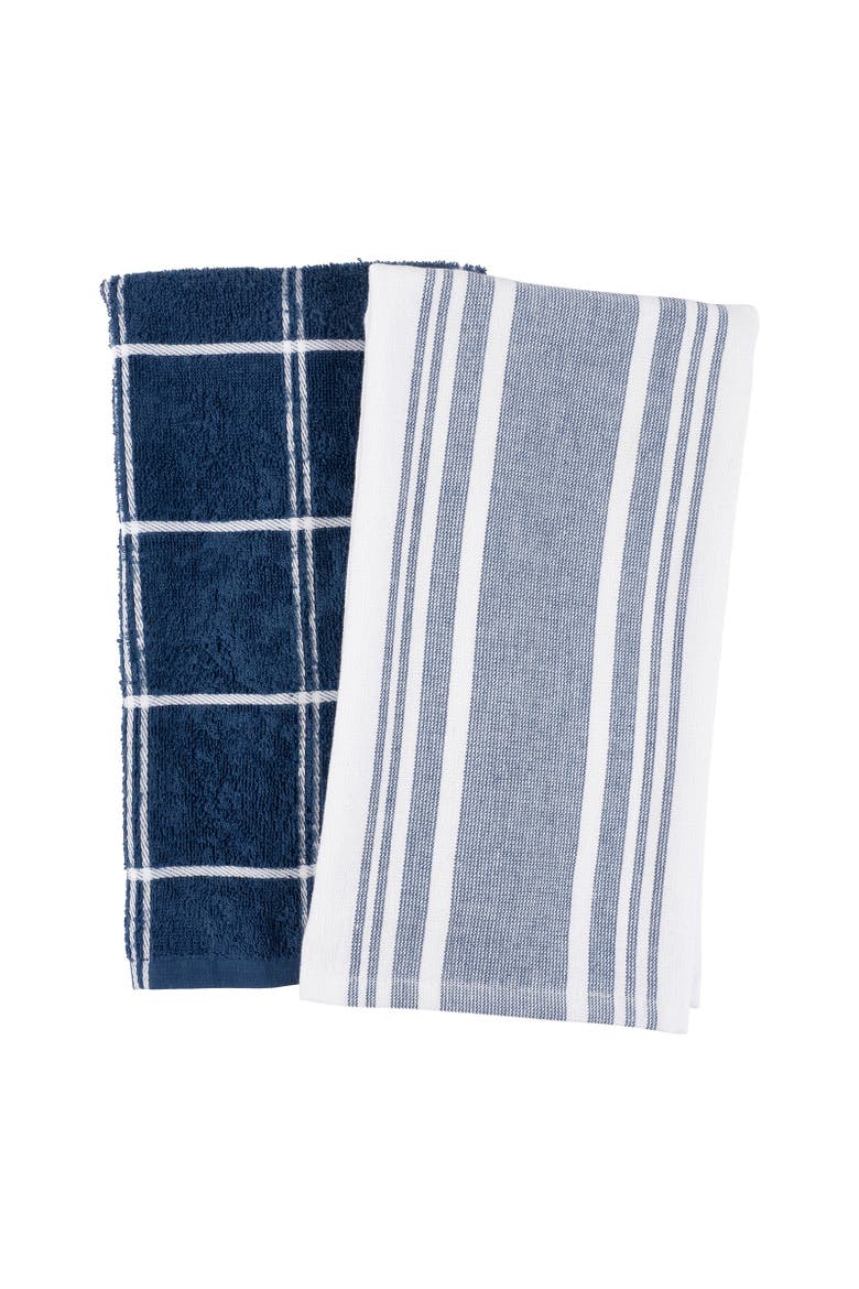 Cat Cora Terry Kitchen Towels, Set of 2, Main, color, Navy