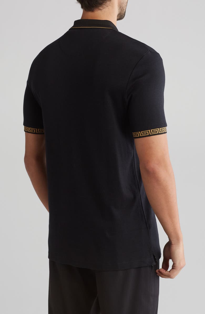 DENIM AND FLOWER Tipped Zip Cotton Polo, Alternate, color, Black