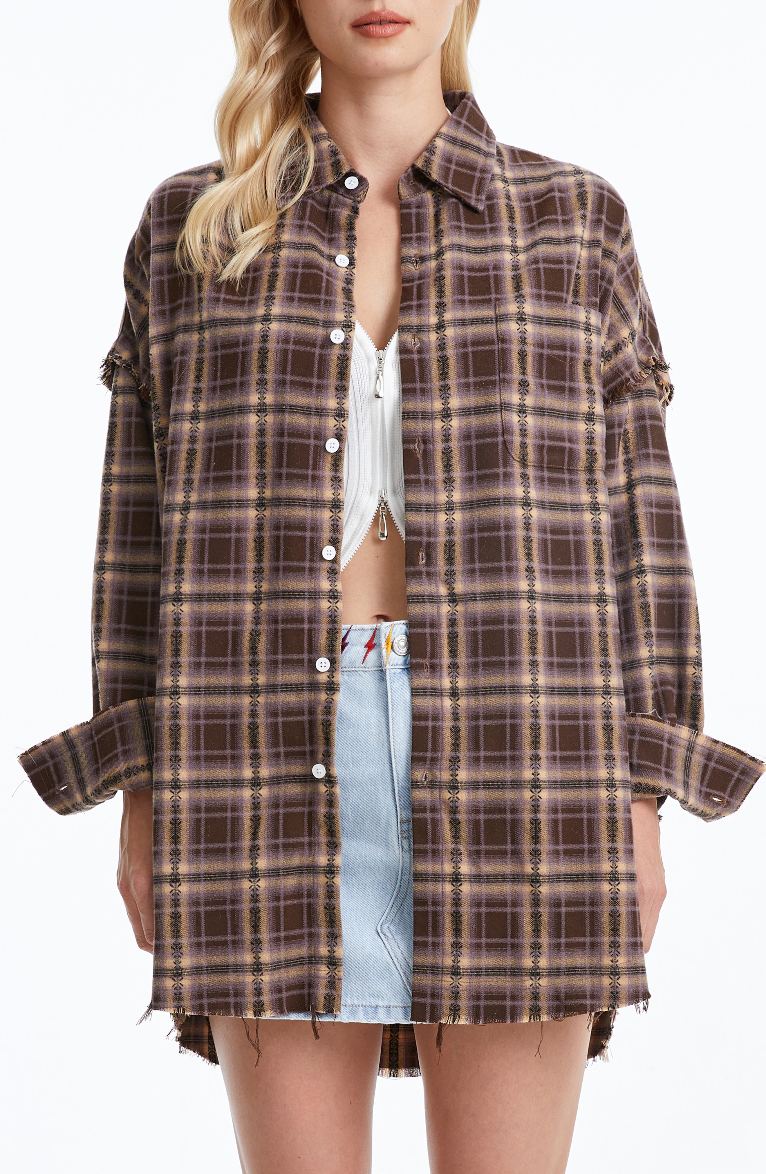 Plaid Fray Oversize Shirt