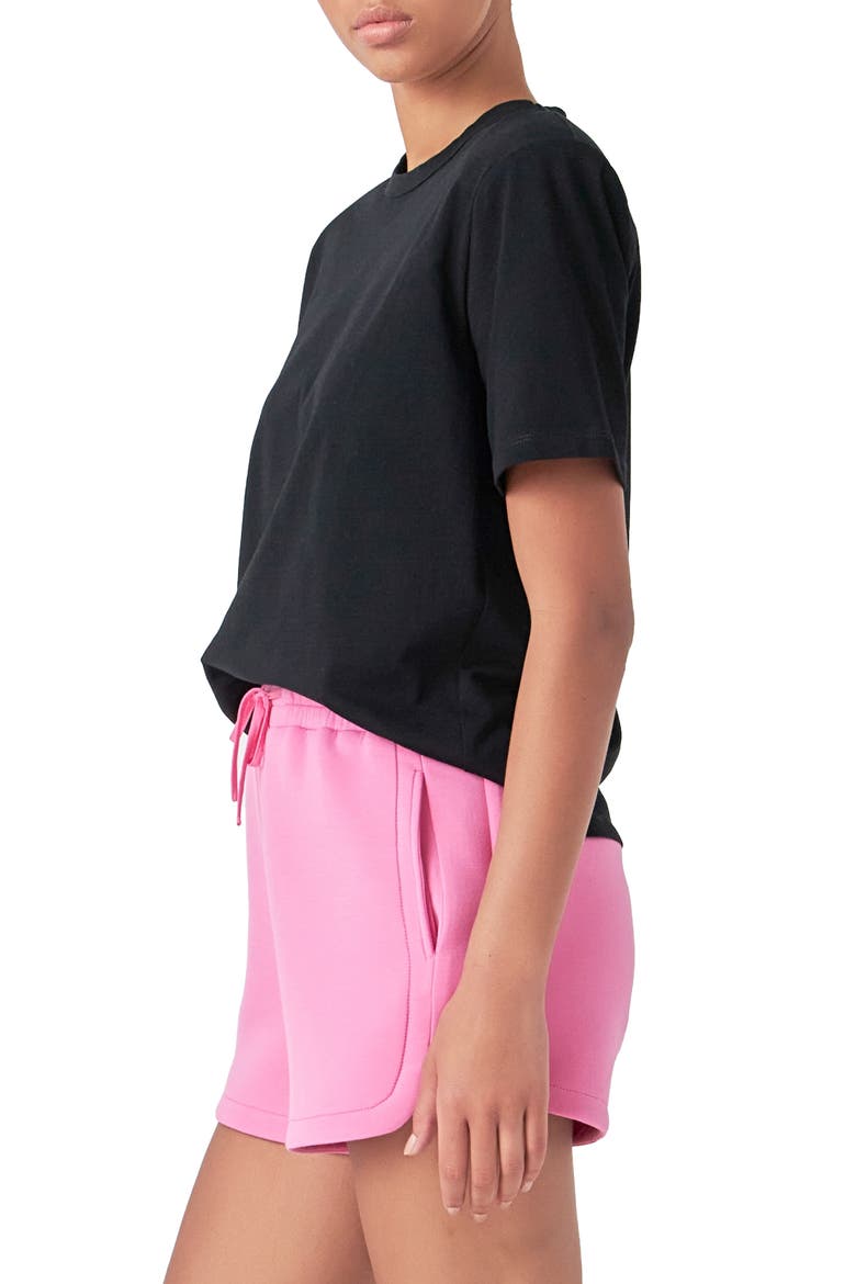 Power Shoulder Cotton T-Shirt, Alternate, color, BLACK