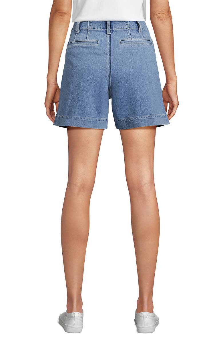Lands' End Soft Denim High Rise 7" Pleated Trouser Shorts, Alternate, color, Hutton Blue Wash