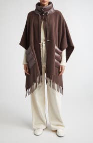 Herno Mixed Media Fringe Trim Poncho